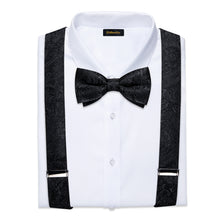 Black Floral Brace Clip-on Men's Suspender with Bow Tie Set