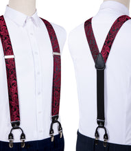 Black Red Floral Brace Clip-on Men's Suspender with Bow Tie Set