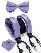 Purple Solid Brace Clip-on Men's Suspender with Bow Tie Set