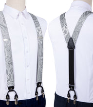 Silver Grey Paisley Brace Clip-on Men's Suspender with Bow Tie Set