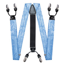 Light Blue Paisley Brace Clip-on Men's Suspender with Bow Tie Set