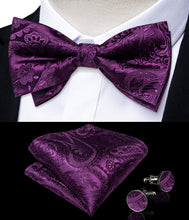 Purple Red Floral Brace Clip-on Men's Suspender with Bow Tie Set