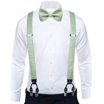 Green Dotted Brace Clip-on Men's Suspender with Bow Tie Set