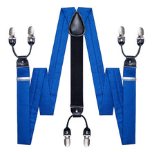 Blue Stripe Brace Clip-on Men's Suspender with Bow Tie Set