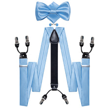 Light Blue Solid Brace Clip-on Men's Suspender with Bow Tie Set