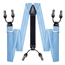 Light Blue Solid Brace Clip-on Men's Suspender with Bow Tie Set