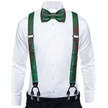 Green Red Floral Brace Clip-on Men's Suspender with Bow Tie Set