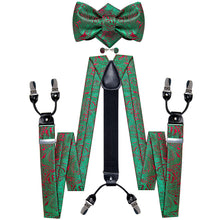 Green Red Floral Brace Clip-on Men's Suspender with Bow Tie Set