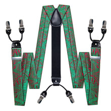 Green Red Floral Brace Clip-on Men's Suspender with Bow Tie Set