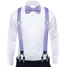 Purple Plaid Brace Clip-on Men's Suspender with Bow Tie Set