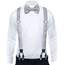 Grey Floral Brace Clip-on Men's Suspender with Bow Tie Set