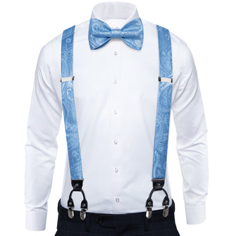 Blue Paisley Brace Clip-on Men's Suspender with Bow Tie Set