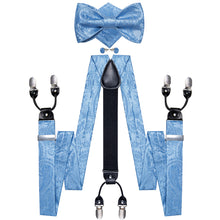 Blue Paisley Brace Clip-on Men's Suspender with Bow Tie Set