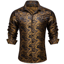 Dibangu New Black Golden Floral Silk Men's Shirt