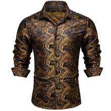 Dibangu Black Golden Floral Silk Men's Shirt
