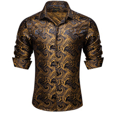 Dibangu New Black Golden Floral Silk Men's Shirt