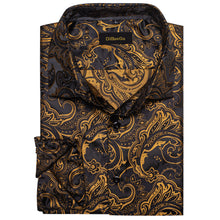 Dibangu Black Golden Floral Silk Men's Shirt