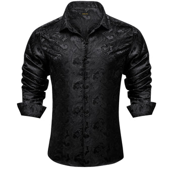 Dibangu Black Floral Silk Men's Shirt