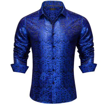 Dibangu New Blue Floral Silk Men's Shirt