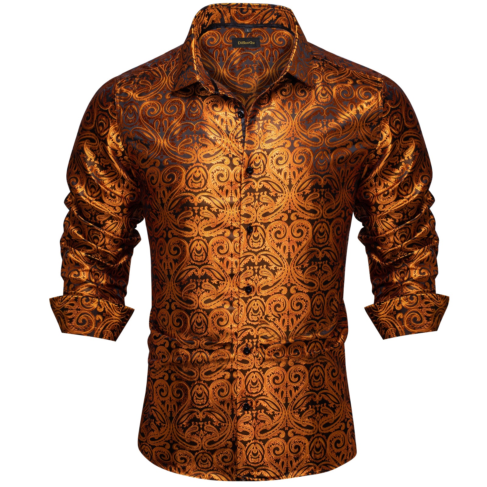 DiBanGu Dress Shirt Champagne Floral Button Down Long Sleeve Mens Shirt Top, 2XL / Gold DiBanGu Dress Shirt Champagne Floral Button Down Long Sleeve Mens Shirt Top, 2XL / Gold