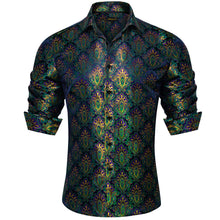 Dibangu Blue Green Floral Silk Men's Shirt