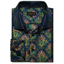 Dibangu Blue Green Floral Silk Men's Shirt