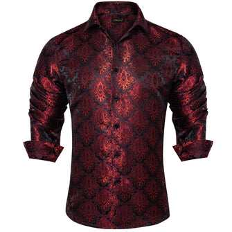 Dibangu New Black Red Floral Silk Men's Shirt