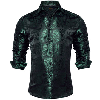 Dibangu New Black Green Floral Silk Men's Shirt