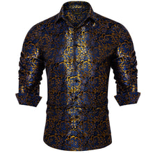 Dibangu Blue Golden Floral Silk Men's Shirt