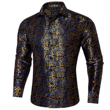 Dibangu Blue Golden Floral Silk Men's Shirt