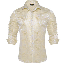 champagne dress shirt for Men New Champagne White Floral Silk Men's Long Sleeve Shirt