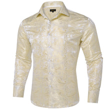 Shirts for Men New Champagne White Floral Silk Men's Long Sleeve Shirt