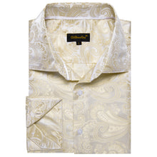 Shirts for Men New Champagne White Floral Silk Men's Long Sleeve Shirt