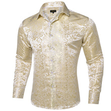 Champagne floral mens silk dress shirt design 