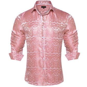 Pink paisley mens silk dress shirt