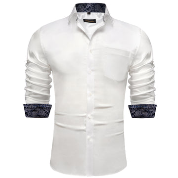 DiBanGu White Satin Solid Dress Shirt