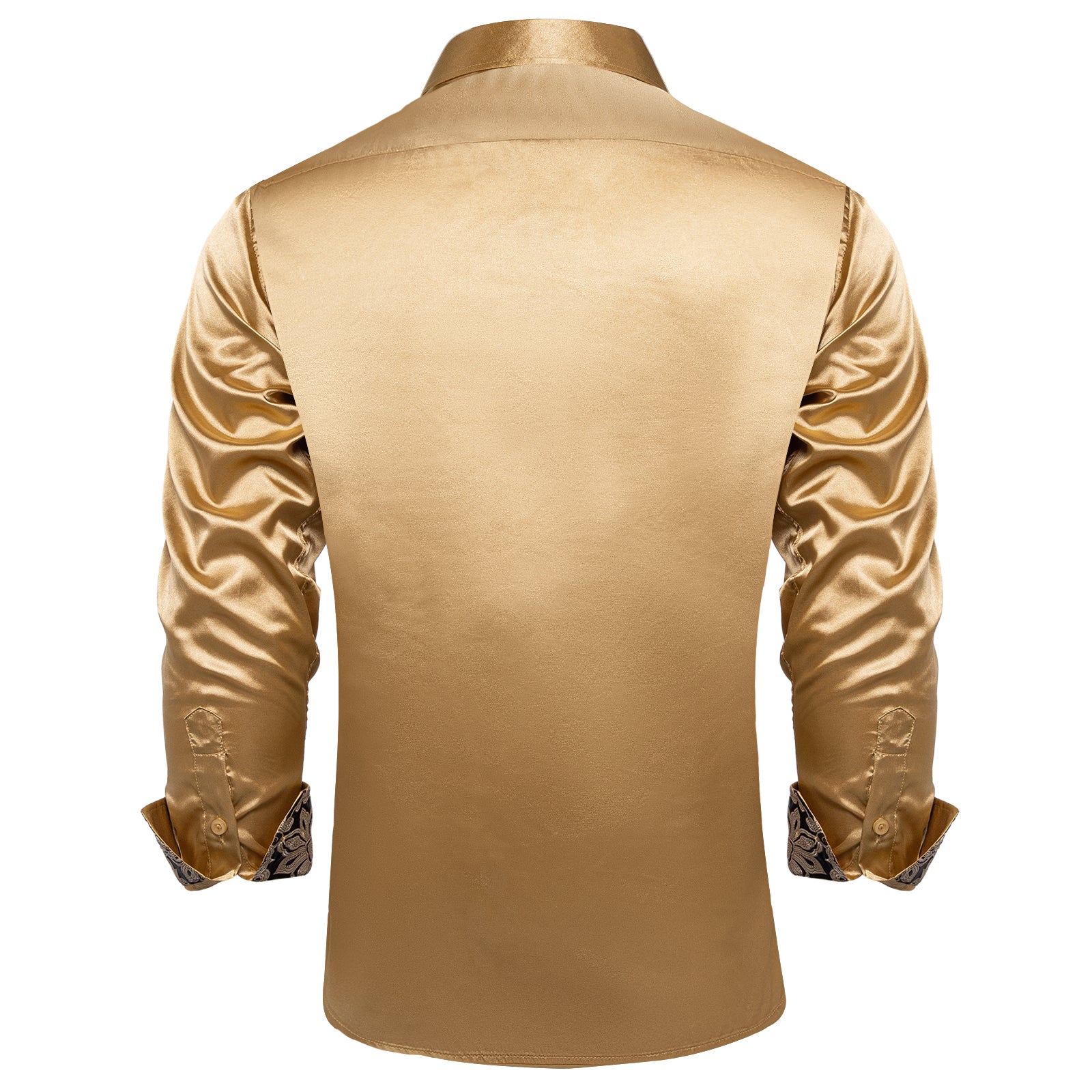 DiBanGu Men's Champagne Satin Panel Dress Shirt