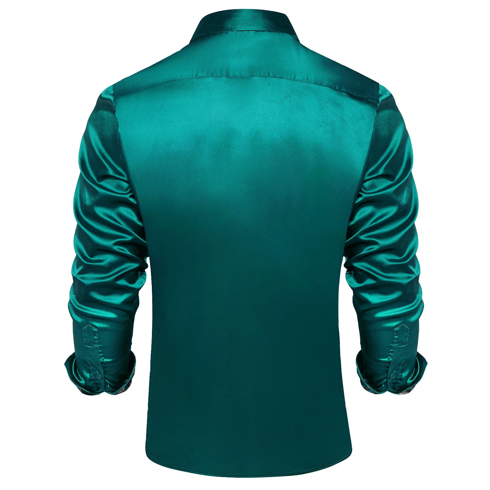 DiBanGu Men's Green Satin Solid Dress Shirt