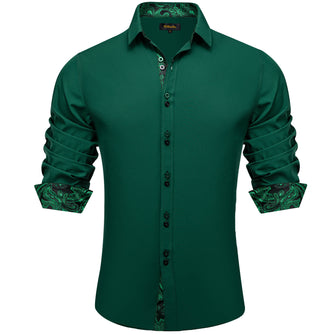 Sapphire Pine Green Solid Silk Long Sleeve Shirt