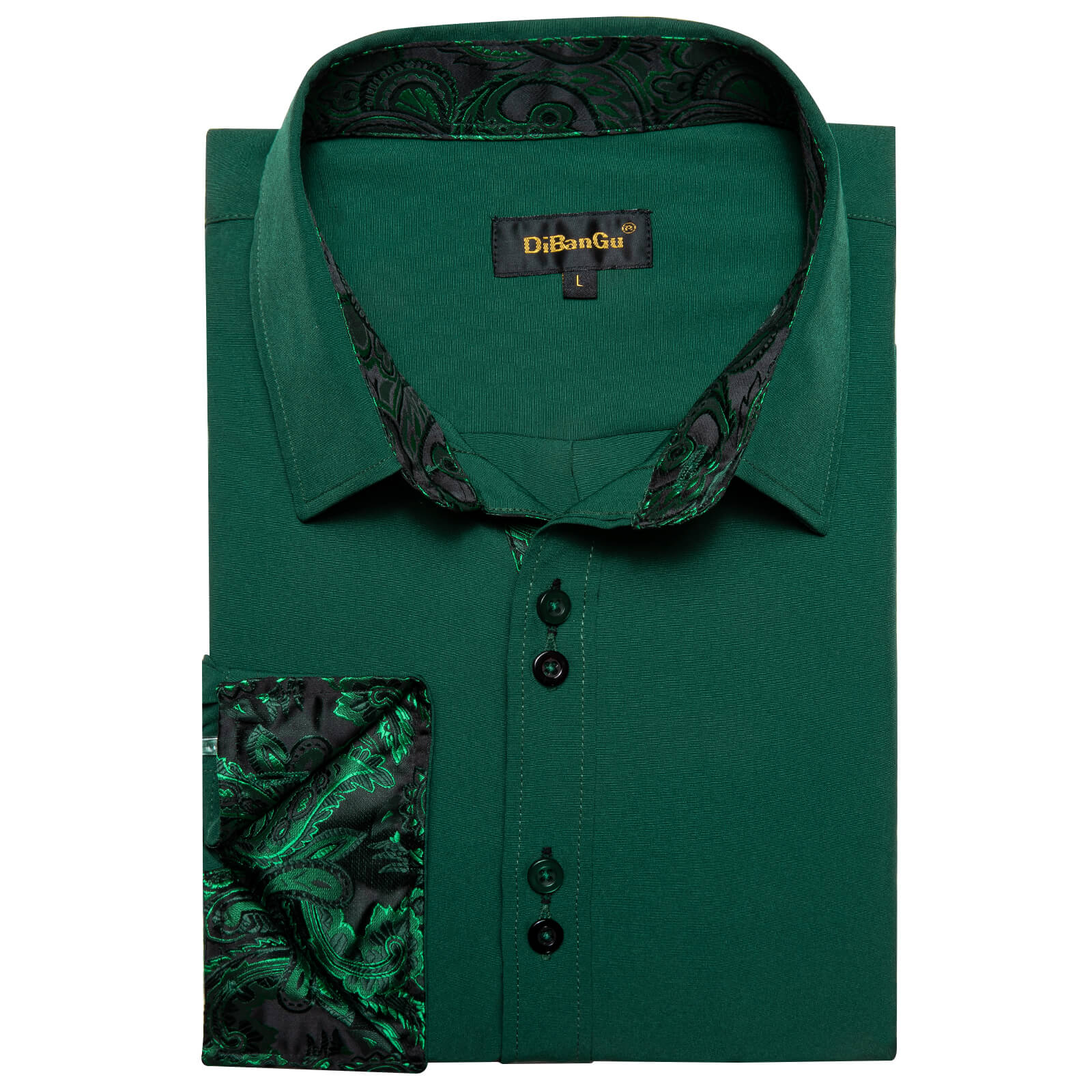 DiBanGu Men's Shirt Sapphire Pine Green Solid Silk Long Sleeve Shirt, L DiBanGu Men's Shirt Sapphire Pine Green Solid Silk Long Sleeve Shirt, L