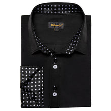  Black Solid White Splicing Silk Long Sleeve Shirt