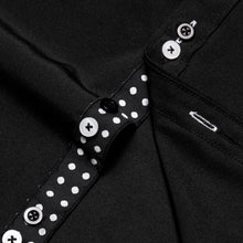  Black Solid White Splicing Silk Long Sleeve Shirt