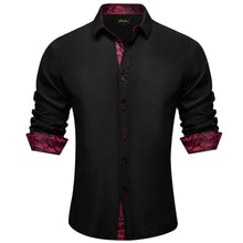  Black Solid Red Paisley Splicing Dress Silk Shirt