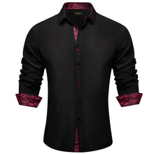  Black Solid Red Paisley Splicing Dress Silk Shirt