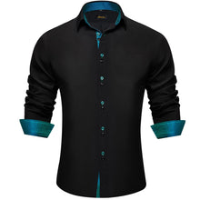 Black Solid Green Blue Plaid Splicing Silk Shirt