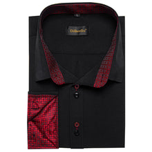  Black Solid Red Plaid Splicing Long Sleeve Shirt