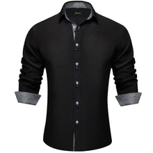 Black Solid Houndstooth Splicing Silk Shirt
