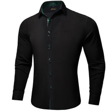 Black Solid Green Geometric Splicing Button Down Shirt