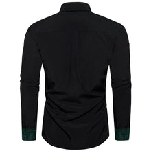 Black Solid Green Geometric Splicing Button Down Shirt