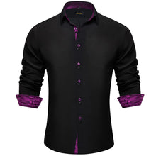  Black Solid Purple Floral Splicing Button Down Shirt